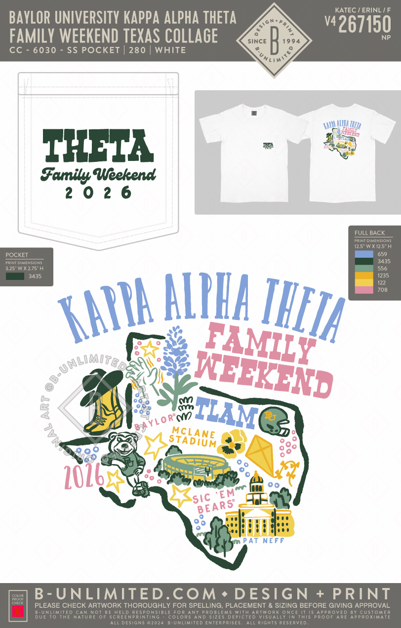 Baylor University Kappa Alpha Theta - Family Weekend Texas Collage - CC - 6030 - SS Pocket - White