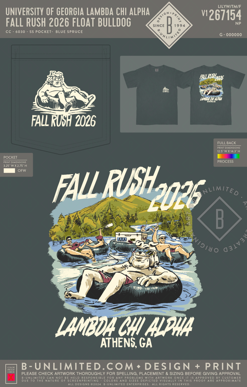 University of Georgia Lambda Chi Alpha - Fall Rush 2026 Float Bulldog - CC - 6030 - SS Pocket - Blue Spruce