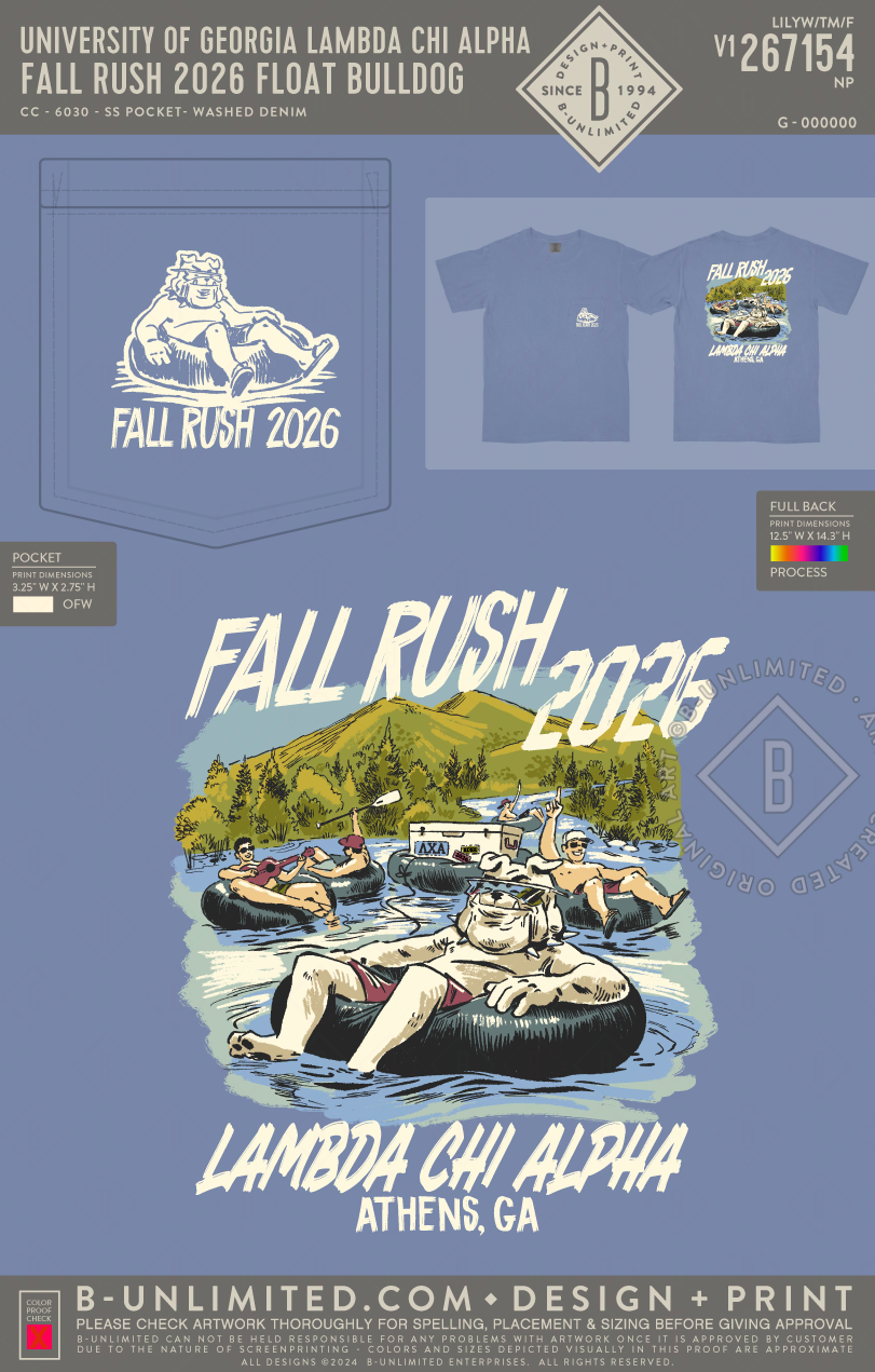 University of Georgia Lambda Chi Alpha - Fall Rush 2026 Float Bulldog - CC - 6030 - SS Pocket - Washed Denim