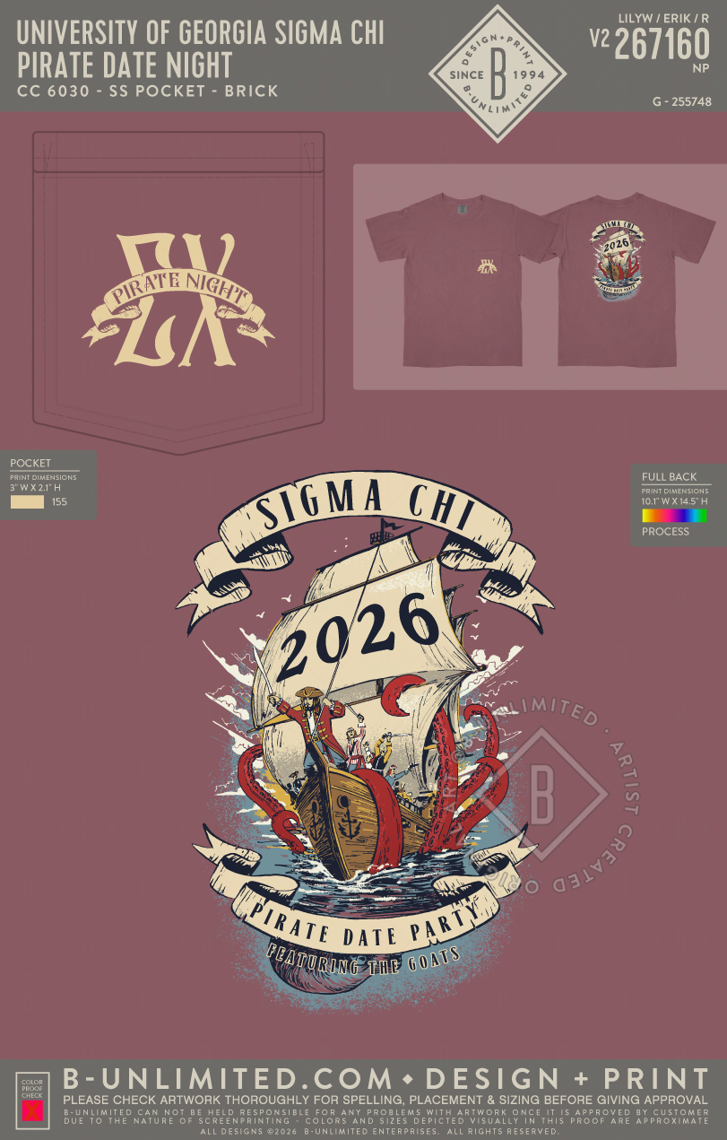 University of Georgia Sigma Chi - Pirate Date Night - CC - 6030 - SS Pocket - Brick