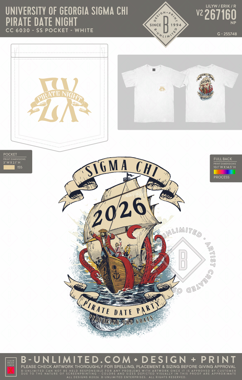 University of Georgia Sigma Chi - Pirate Date Night - CC - 6030 - SS Pocket - White
