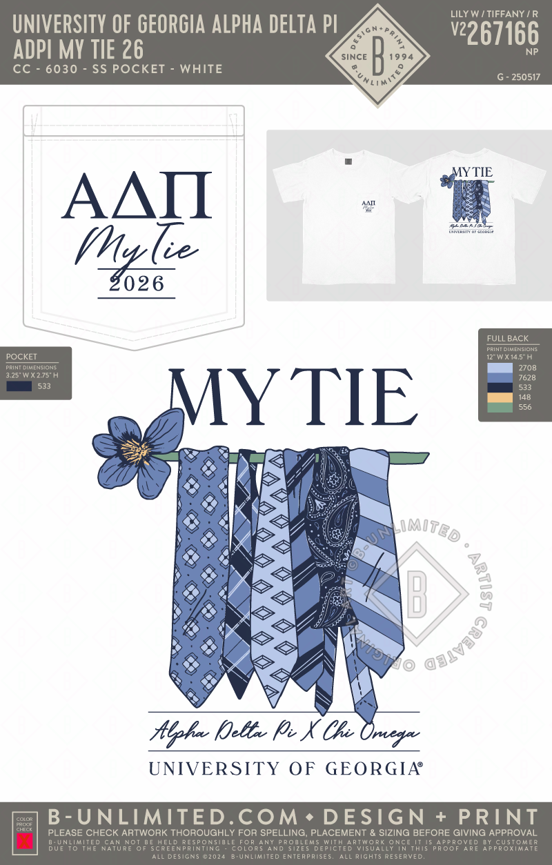 UGA ADPI - ADPI My Tie 26 - CC - 6030 - SS Pocket - White