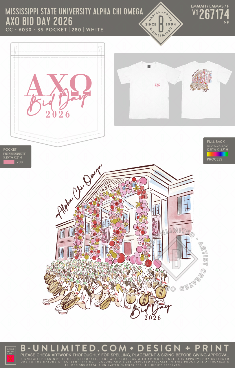 Mississippi State University Alpha Chi Omega - AXO Bid Day 2026 - CC - 6030 - SS Pocket - White