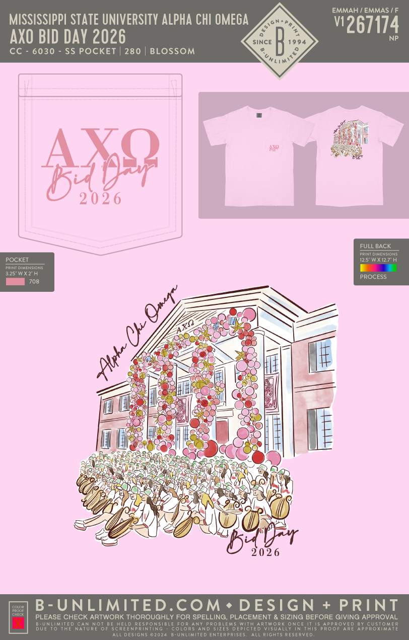 Mississippi State University Alpha Chi Omega - AXO Bid Day 2026 - CC - 6030 - SS Pocket - Blossom