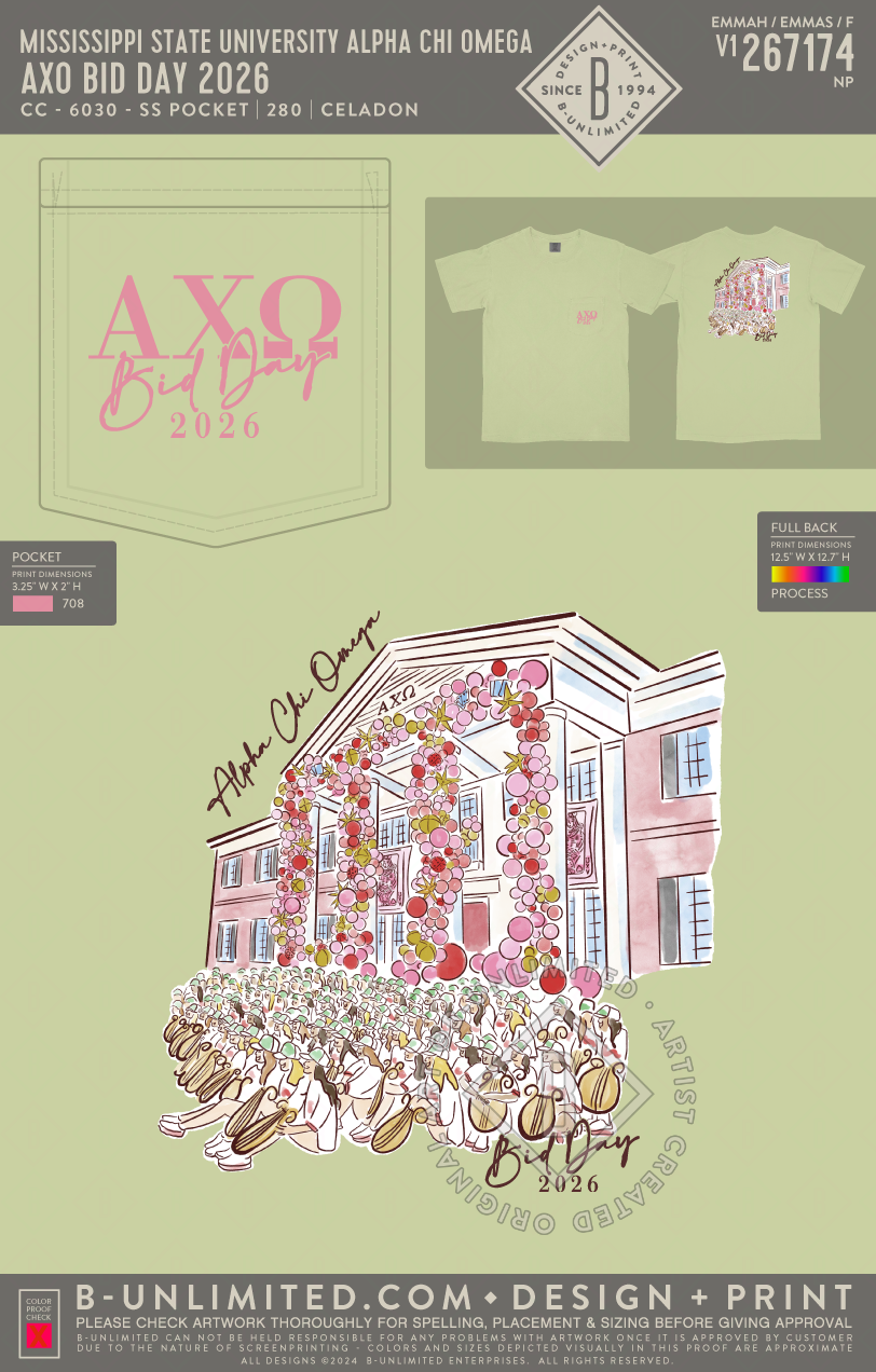 Mississippi State University Alpha Chi Omega - AXO Bid Day 2026 - CC - 6030 - SS Pocket - Celadon