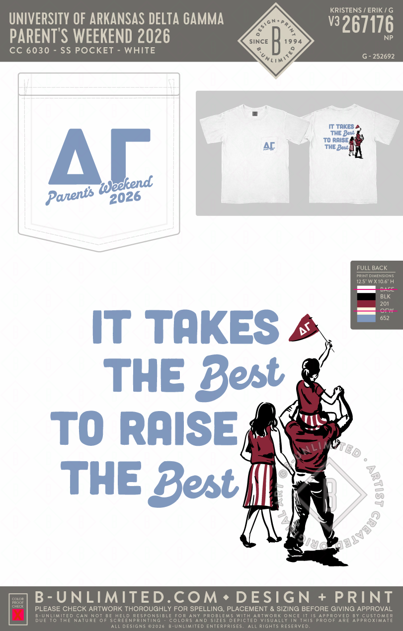 University of Arkansas Delta Gamma - Parent's Weekend 2026 - CC - 6030 - SS Pocket - White