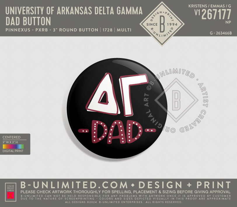 University of Arkansas Delta Gamma - Dad Button - PinNexus - PXRB - 3" Round Button - Multi
