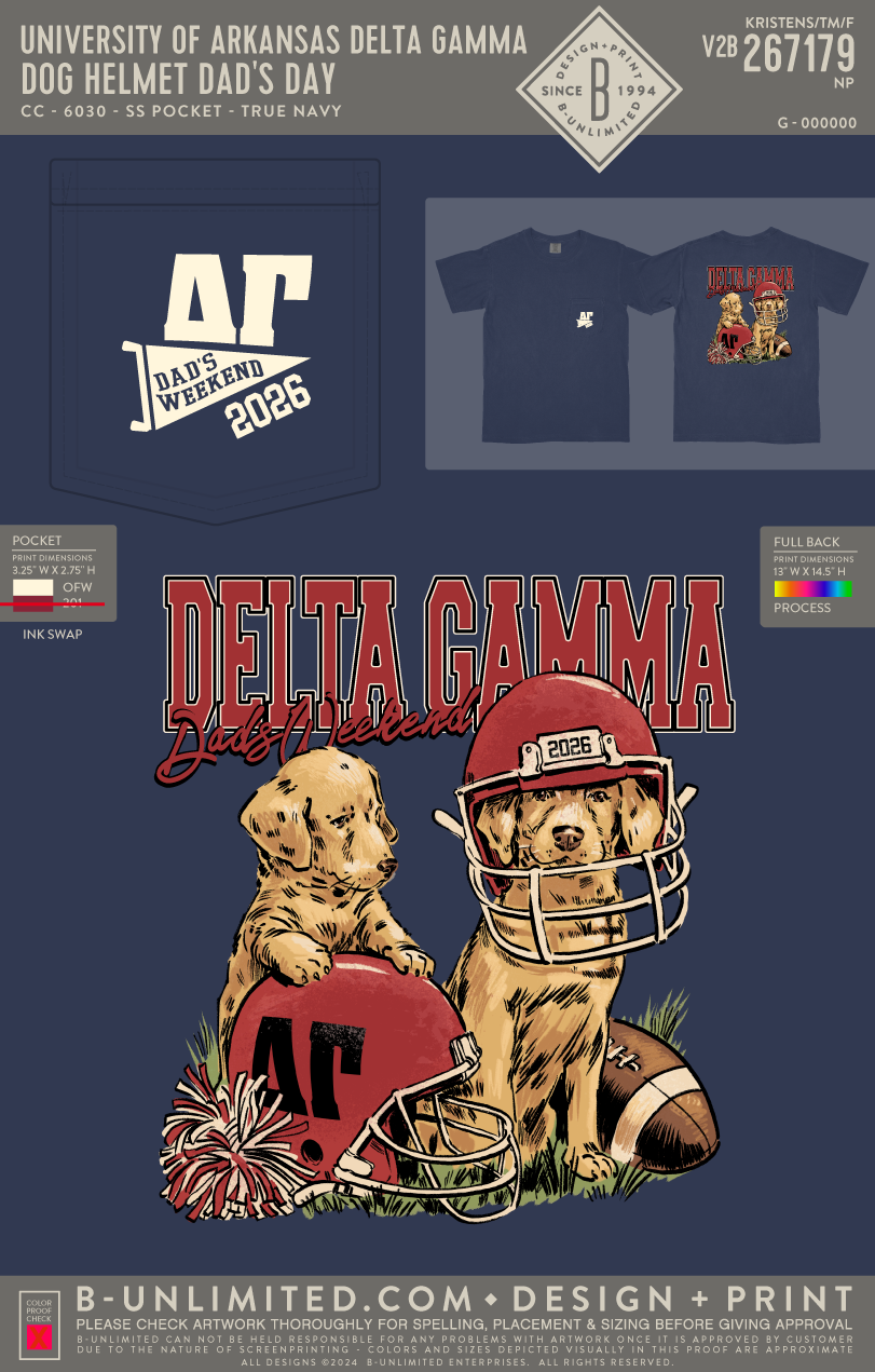 University of Arkansas Delta Gamma - Dog Helmet Dad's Day - CC - 6030 - SS Pocket - True Navy