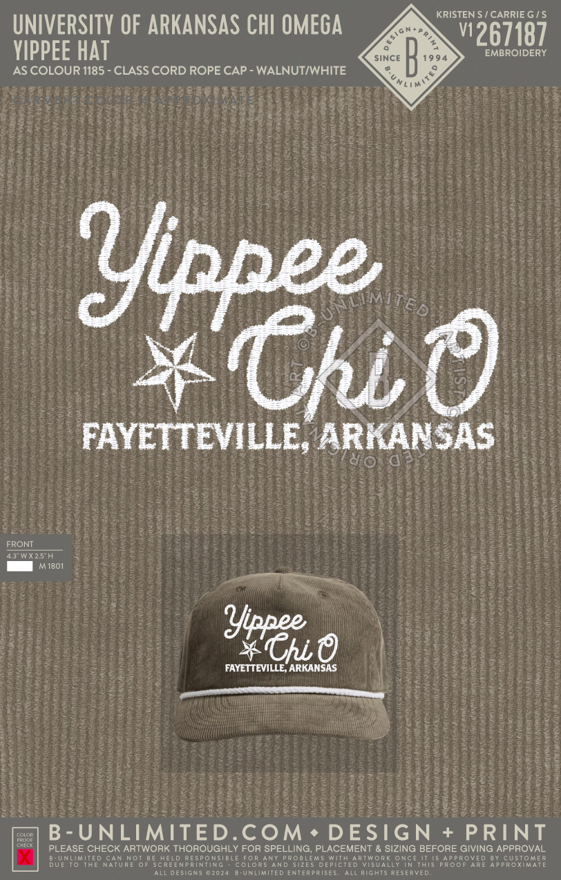 University of Arkansas Chi Omega - Yippee Hat - AS Colour - 1185 - Class Cord Rope Cap - Walnut/ White