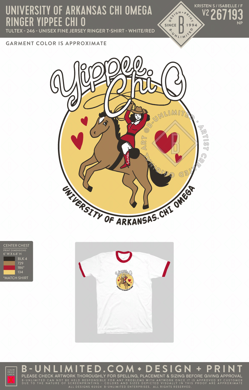 University of Arkansas Chi Omega - Ringer Yippee Chi O - Tultex - 246 - Unisex Fine Jersey Ringer T-Shirt - White/Red