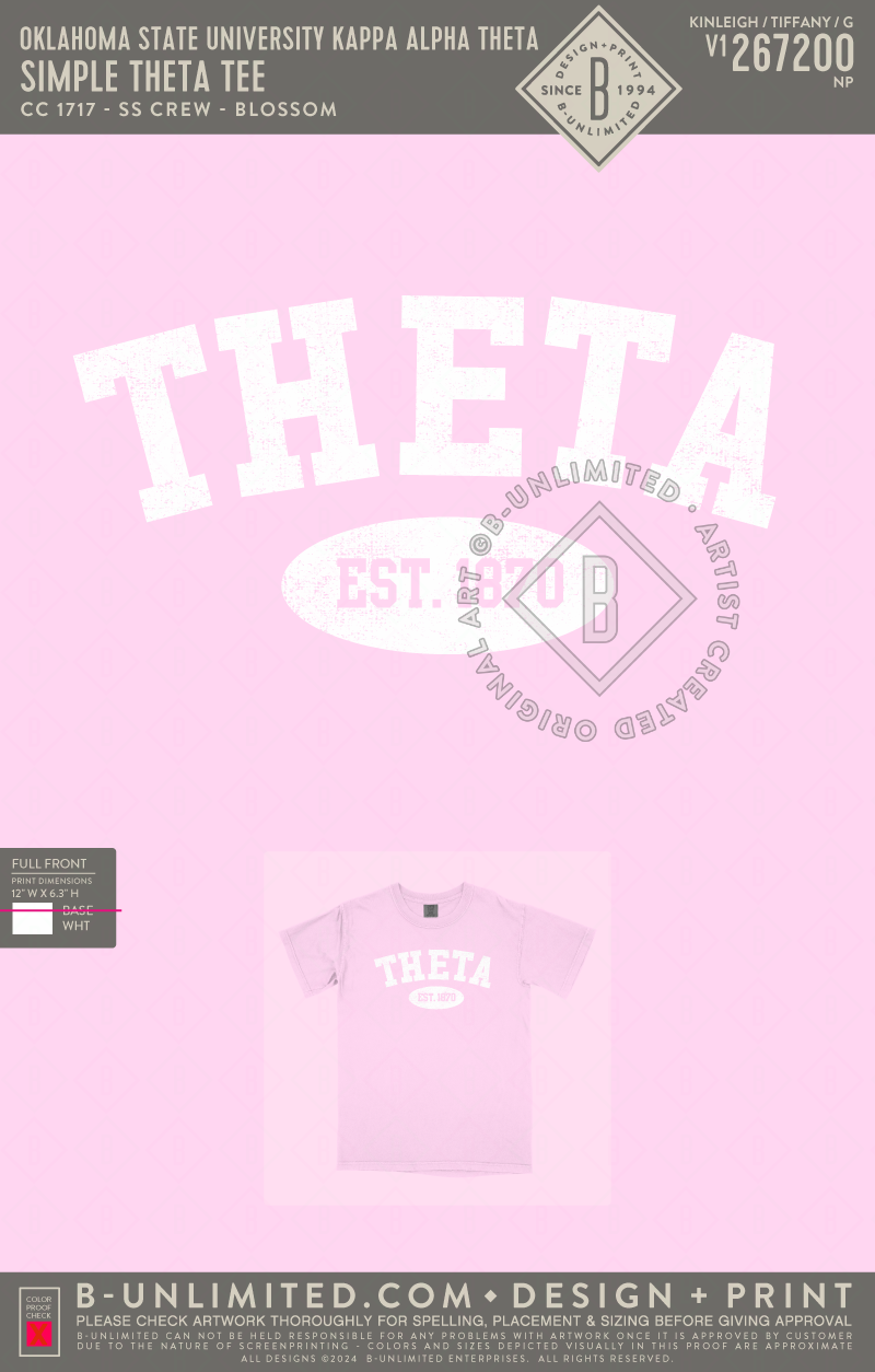 Oklahoma State University Kappa Alpha Theta - Simple Theta Tee - CC - 1717 - SS Crew - Blossom