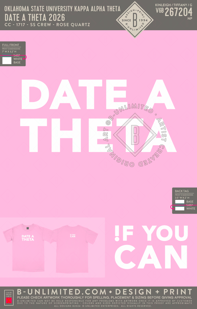 Oklahoma State University Kappa Alpha Theta - Date a Theta 2026 - CC - 1717 - SS Crew - Rose Quartz