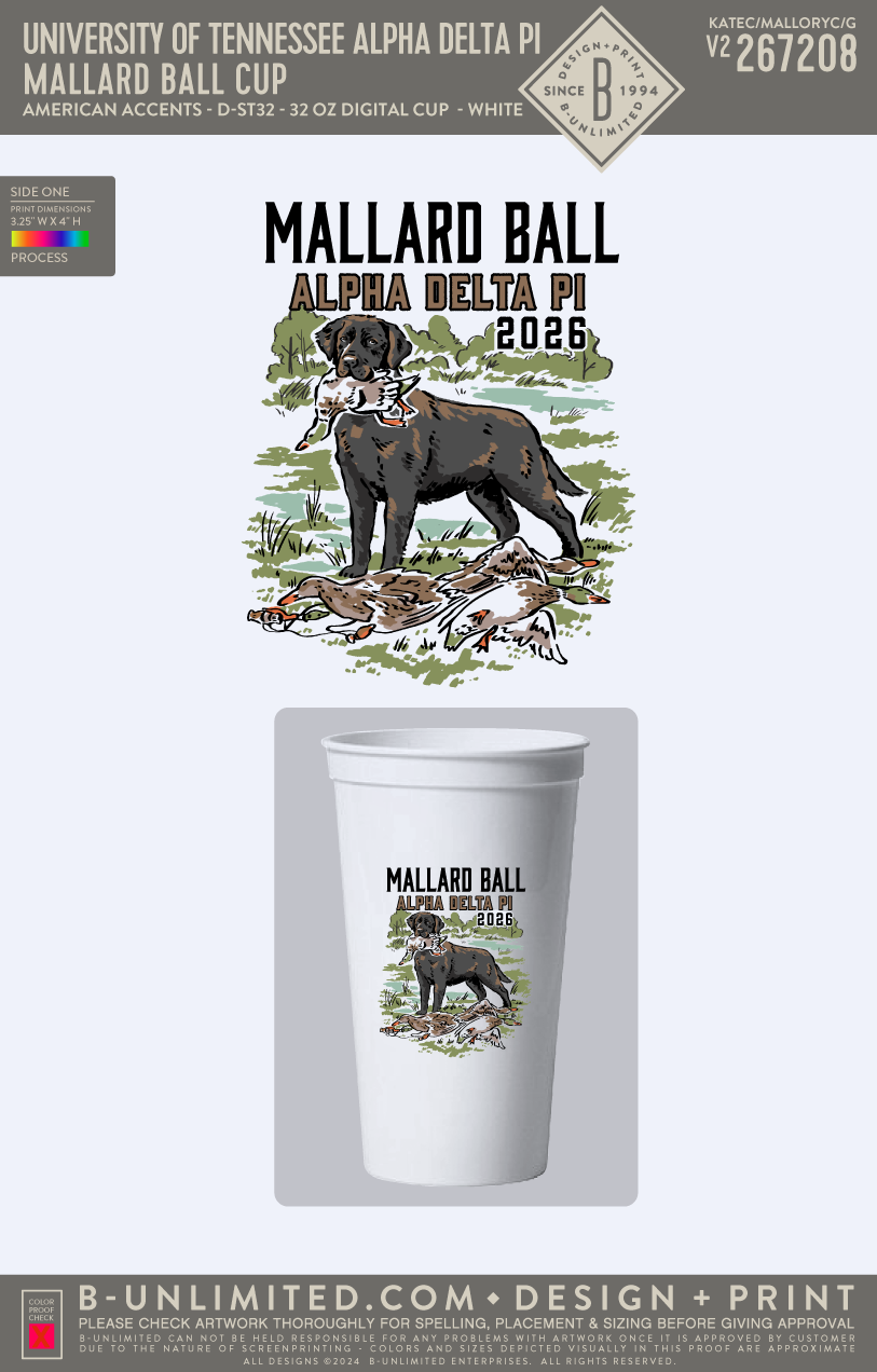 University of Tennessee Alpha Delta Pi - Mallard Ball Cup - American Accents - D-ST32 - 32 oz Digital Cup - White