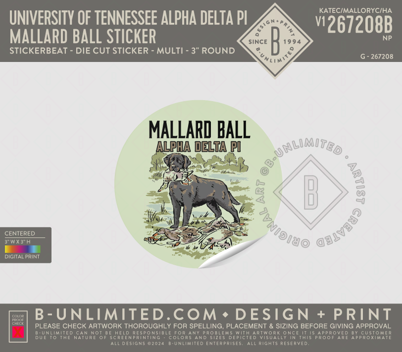 University of Tennessee Alpha Delta Pi - Mallard Ball Sticker (Pack of 5) - Stickerbeat - Die Cut Stickers - Multicolor