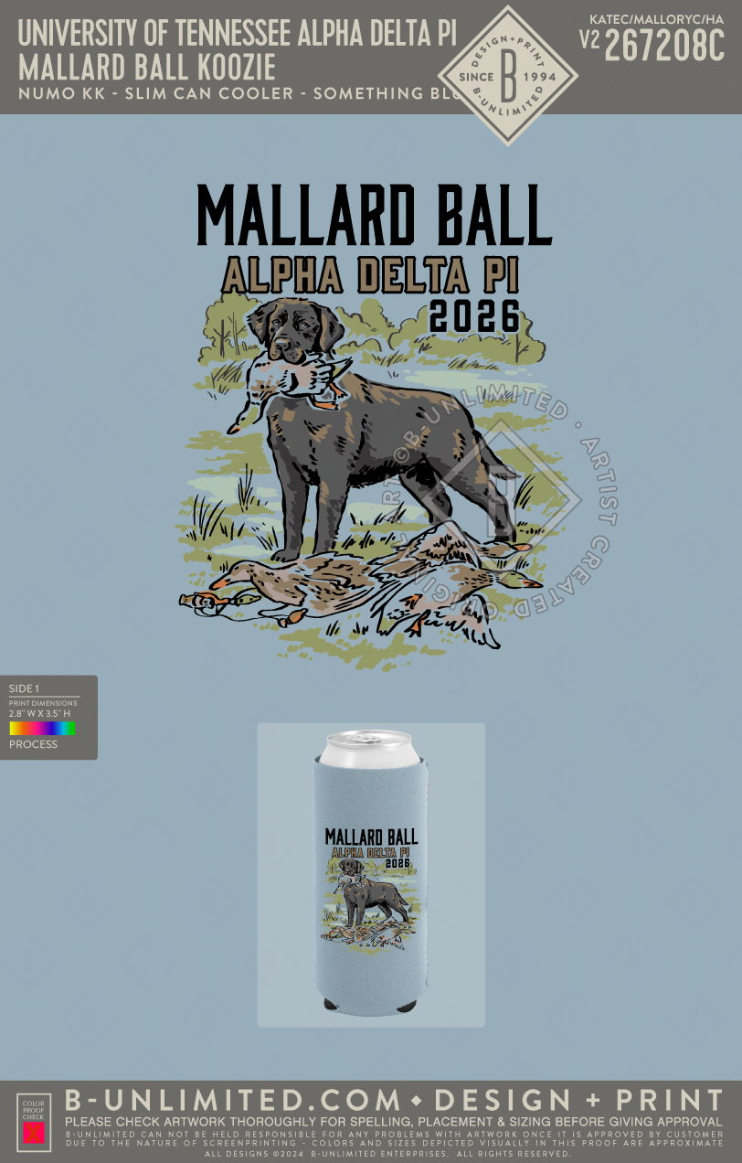 University of Tennessee Alpha Delta Pi - Mallard Ball Koozie - Numo - 1080 - Slim Can Cooler - Something Blue