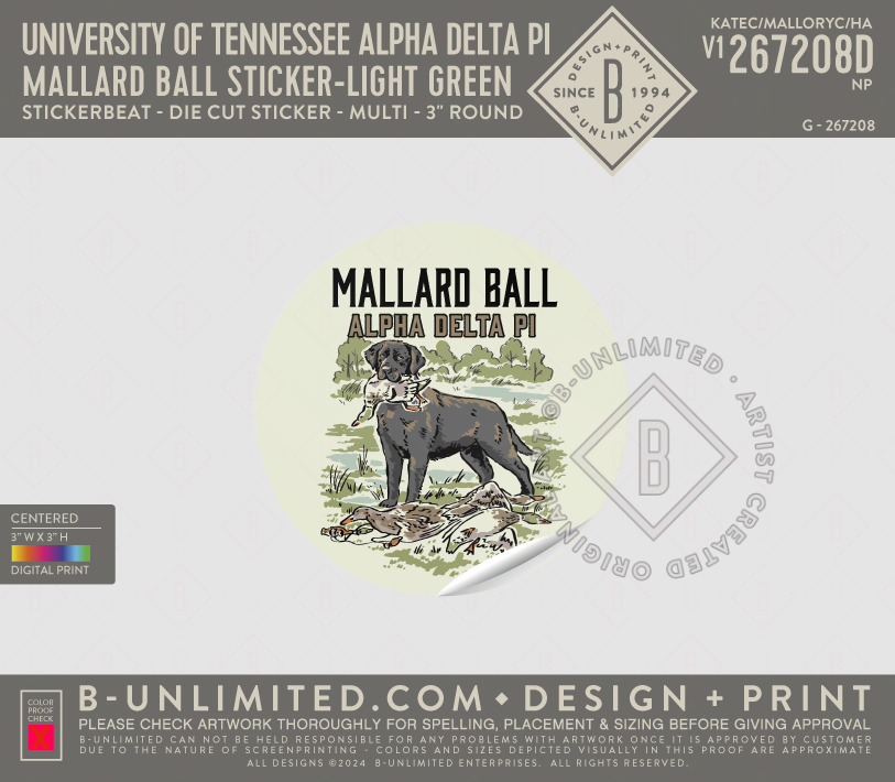 University of Tennessee Alpha Delta Pi - Mallard Ball Sticker - Light Green (Pack of 5) - Stickerbeat - Die Cut Stickers - Multicolor