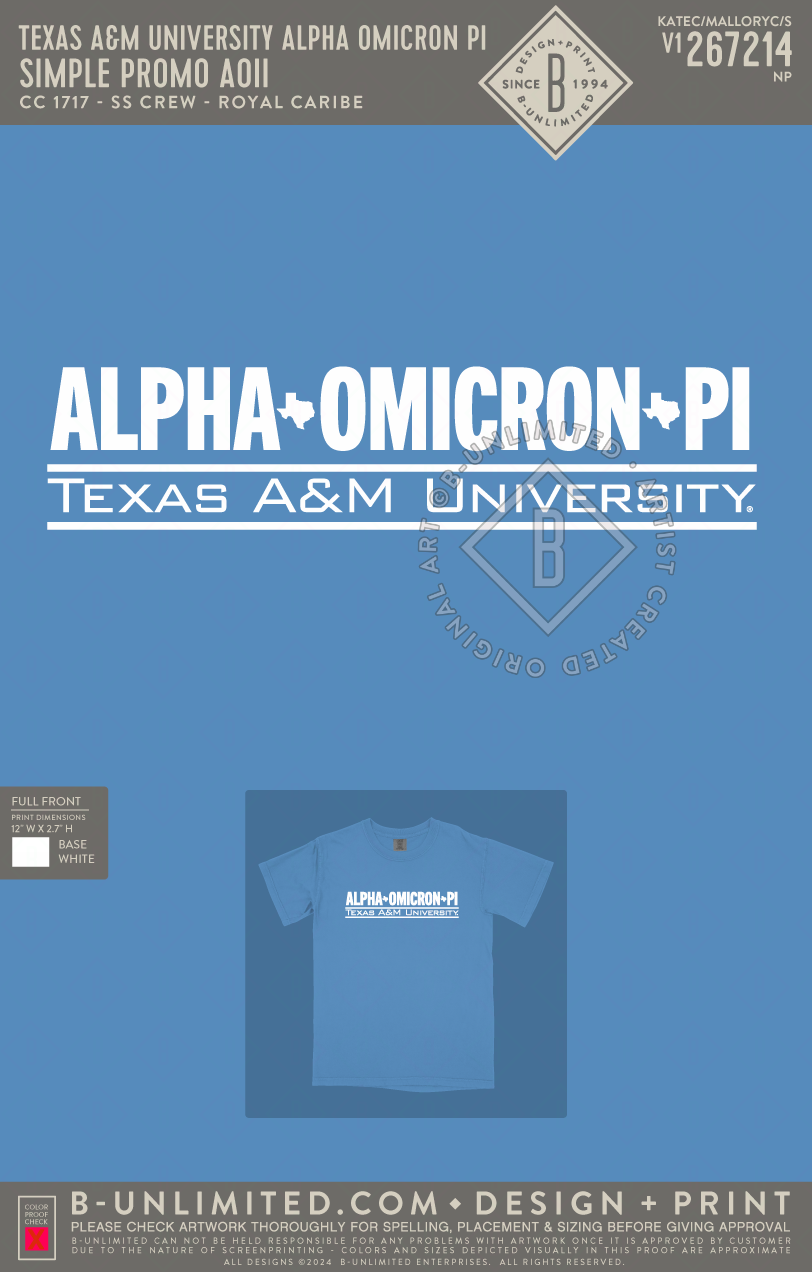 Texas A&M University Alpha Omicron Pi - Simple Promo AOII - CC - 1717 - SS Crew - Royal Caribe