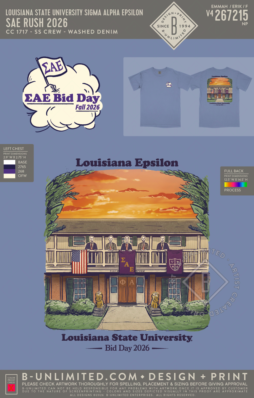 Louisiana State University Sigma Alpha Epsilon - SAE Rush 2026 - CC - 1717 - SS Crew - Washed Denim