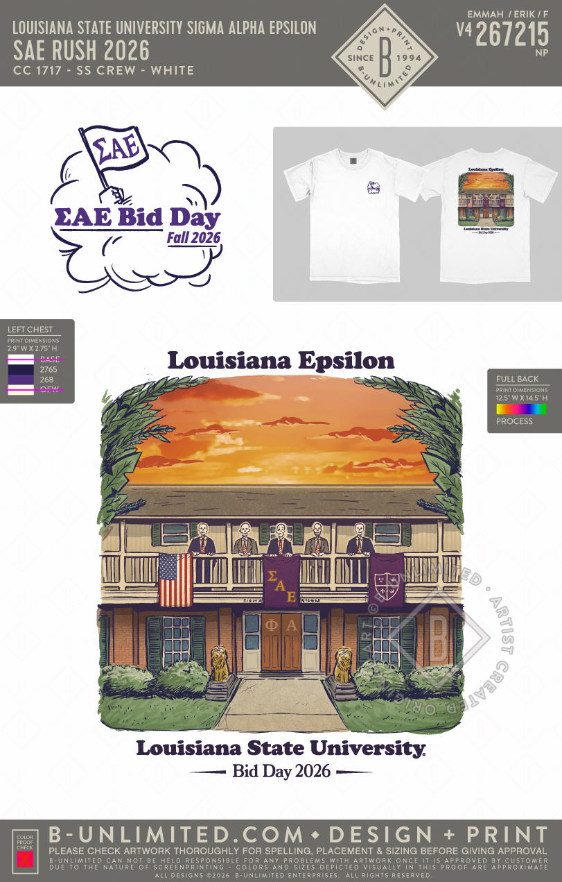Louisiana State University Sigma Alpha Epsilon - SAE Rush 2026 - CC - 1717 - SS Crew - White