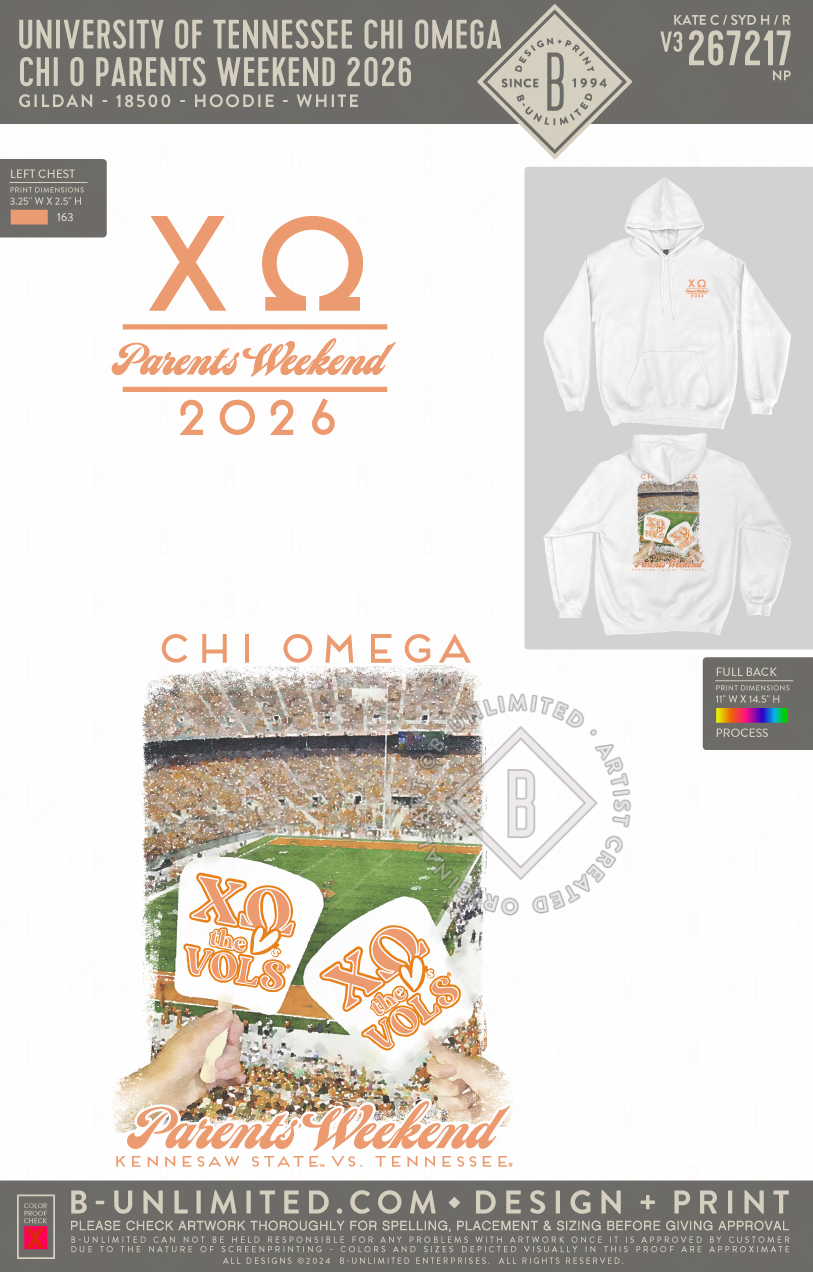 University of Tennessee Chi Omega - Chi O Parents Weekend 2026 - Gildan - 18000 - Crewneck Sweatshirt - White