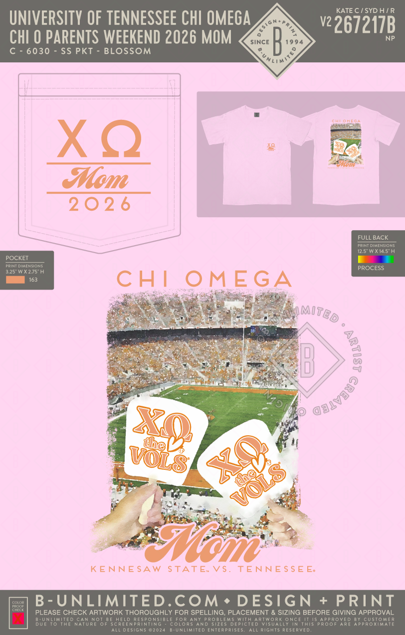 University of Tennessee Chi Omega - Chi O Parents Weekend 2026 Mom - CC - 6030 - SS Pocket - Blossom