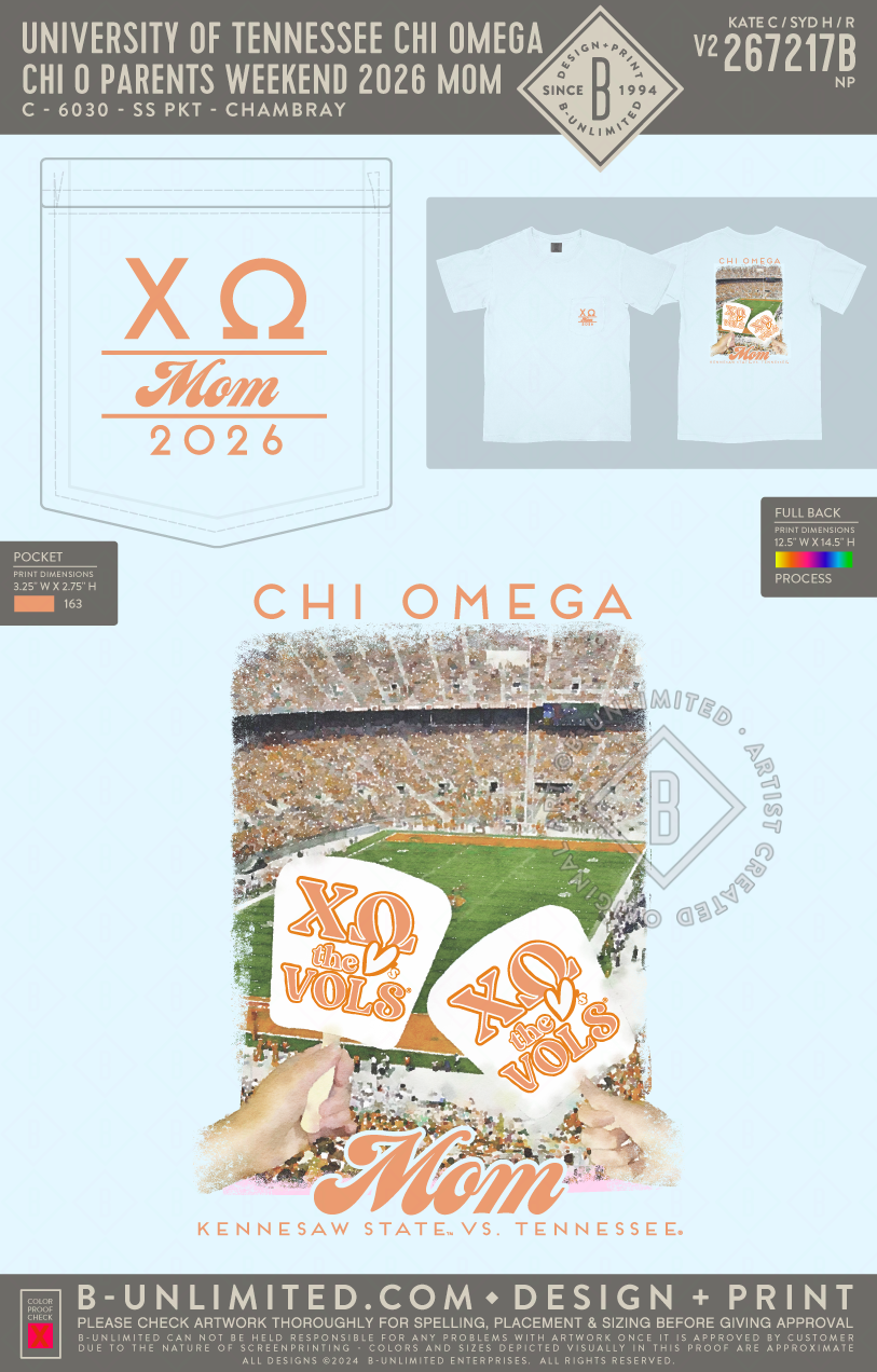 University of Tennessee Chi Omega - Chi O Parents Weekend 2026 Mom - CC - 6030 - SS Pocket - Chambray