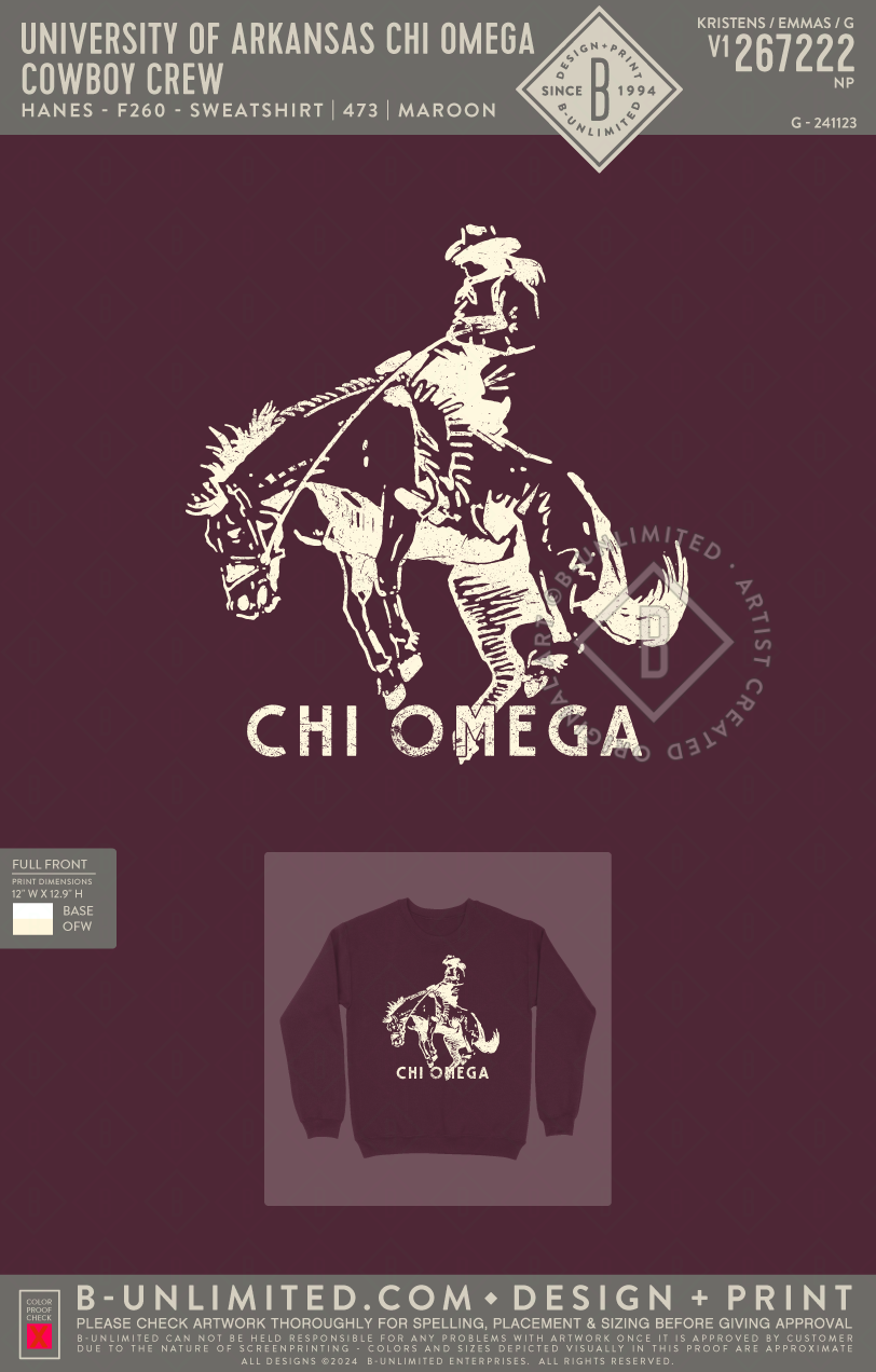 University of Arkansas Chi Omega - Cowboy Crew - Hanes - F260 - Sweatshirt - Maroon