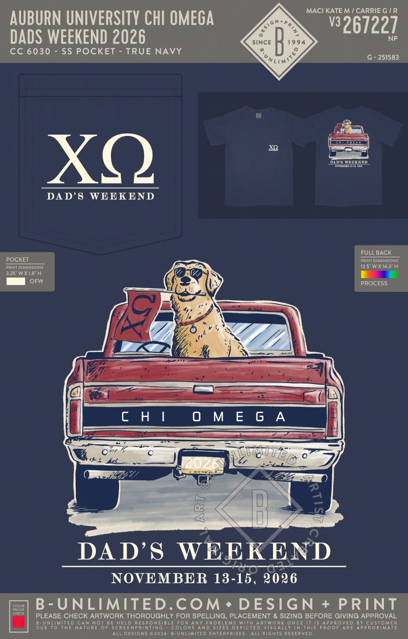 Auburn University Chi Omega - Dads Weekend 2026 - CC - 6030 - SS Pocket - True Navy