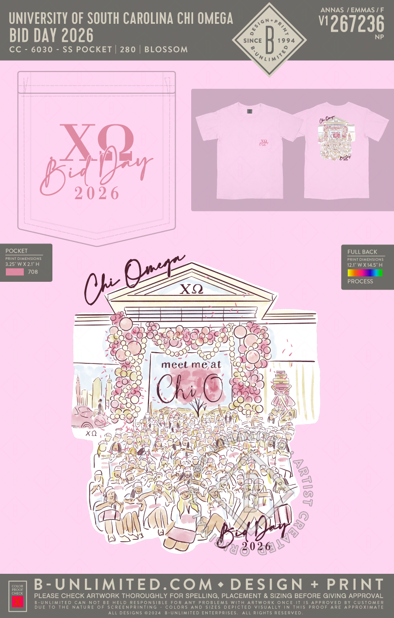 University of South Carolina Chi Omega - Bid Day 2026 - CC - 6030 - SS Pocket - Blossom