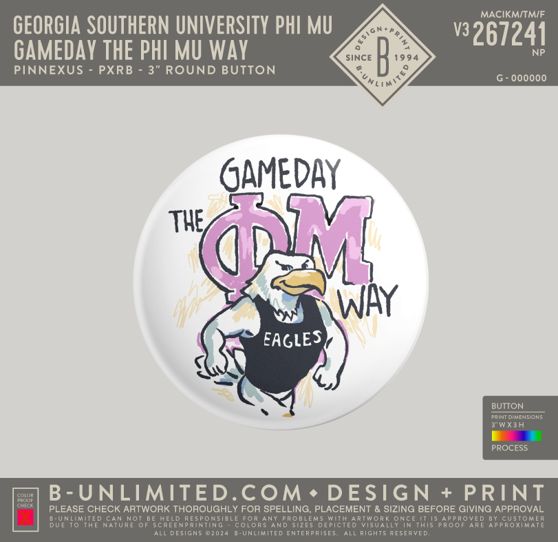 Georgia Southern University Phi Mu - Gameday the Phi Mu way - PinNexus - PXRB - 3" Round Button - White