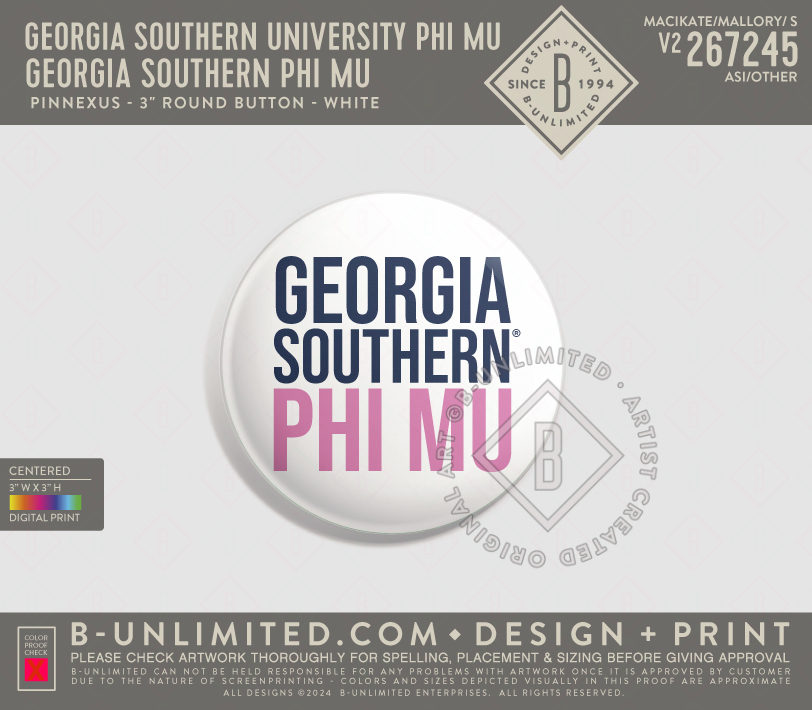 Georgia Southern University Phi Mu - Georgia Southern Phi Mu - PinNexus - PXRB - 3" Round Button - White