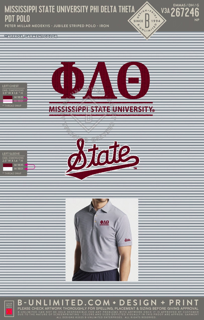 Mississippi State University Phi Delta Theta - PDT Polo - Peter Millar - MEOEK11S - Jubilee Striped Polo - Iron