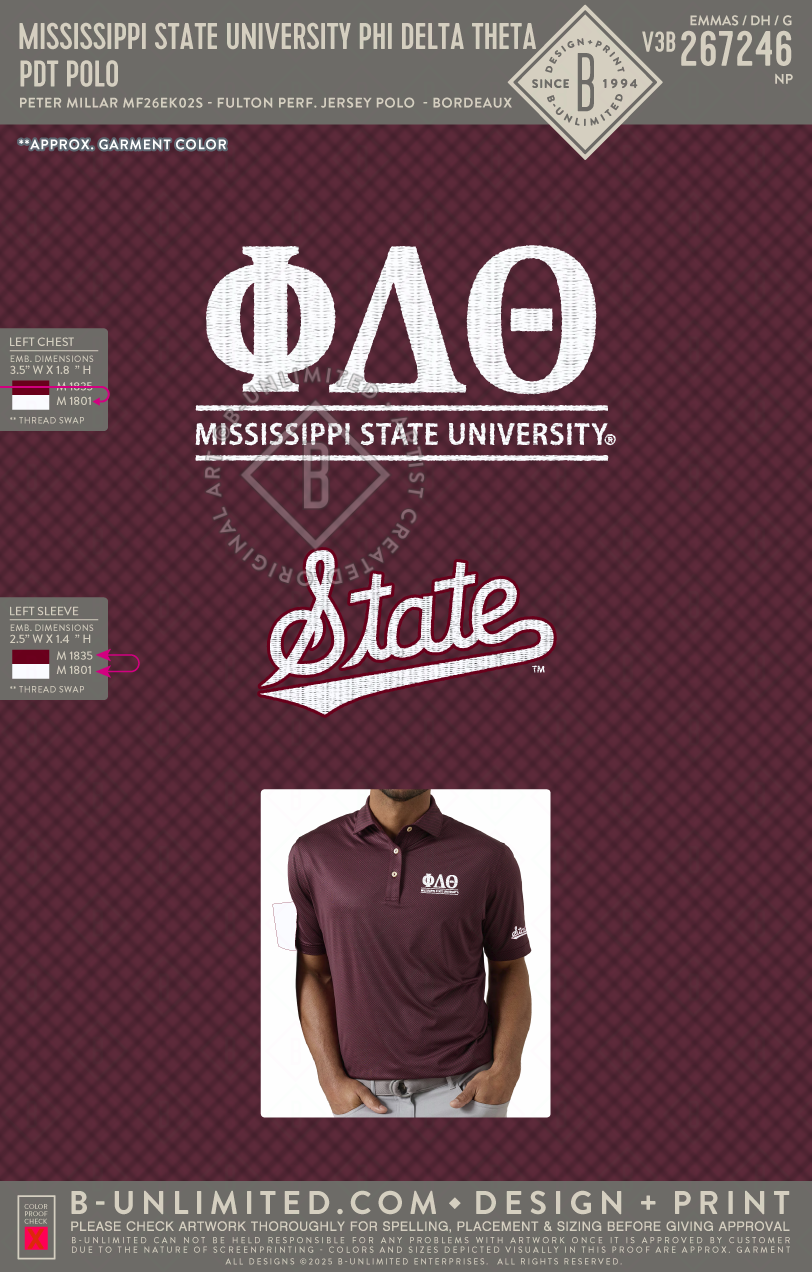 Mississippi State University Phi Delta Theta - PDT Polo - Peter Millar - MF26EK02S - Fulton Performance Polo - Bordeaux