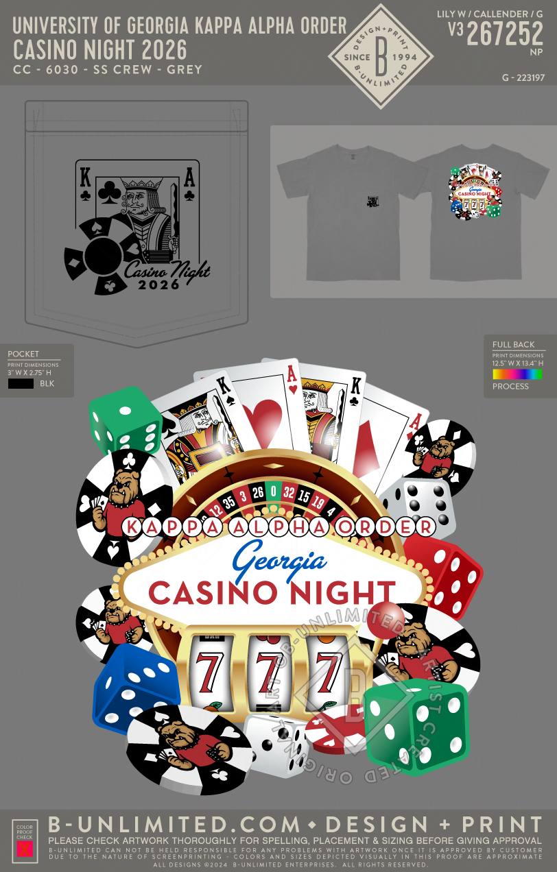 University of Georgia Kappa Alpha Order - Casino Night 2026 - CC - 6030 - SS Pocket - Grey