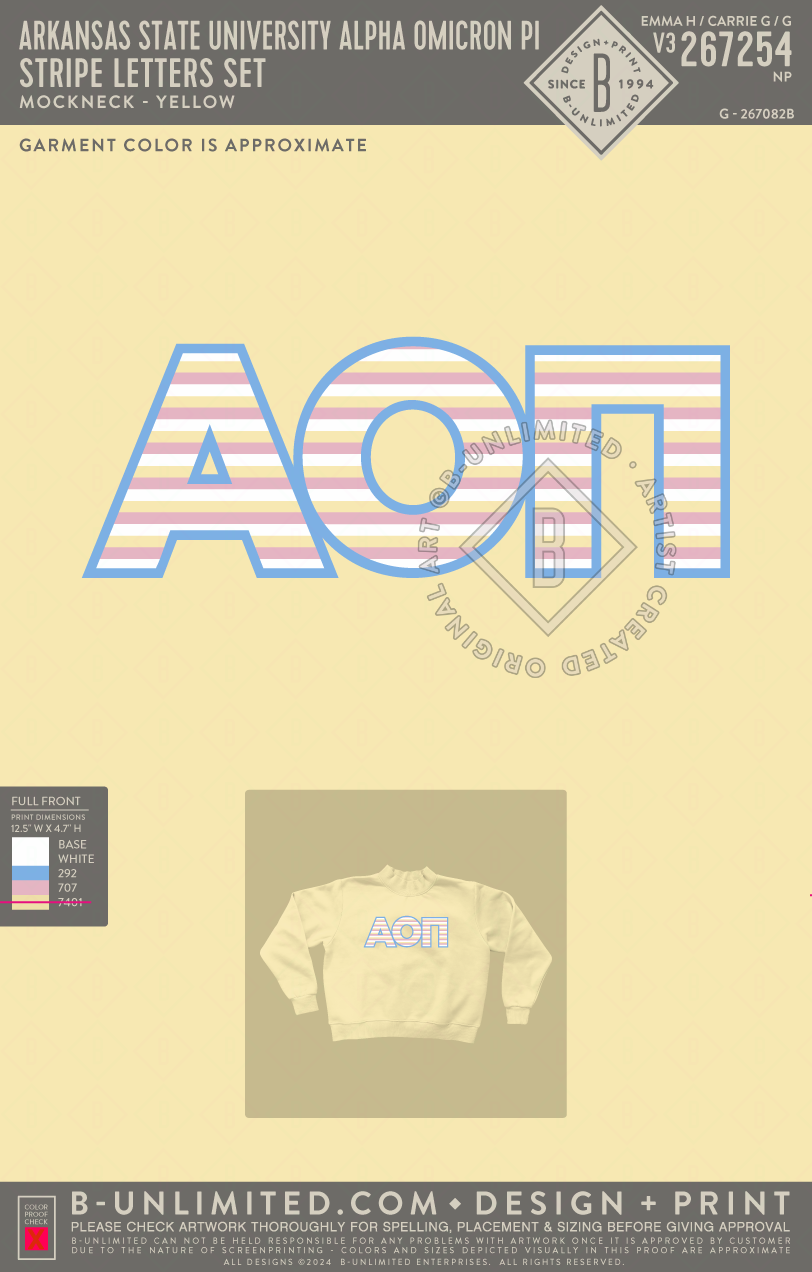Arkansas State University Alpha Omicron Pi - Stripe Letters Set - Tap Stitch - WW0004-P001-V2 - Mockneck Crewneck Sweatshirt - Yellow