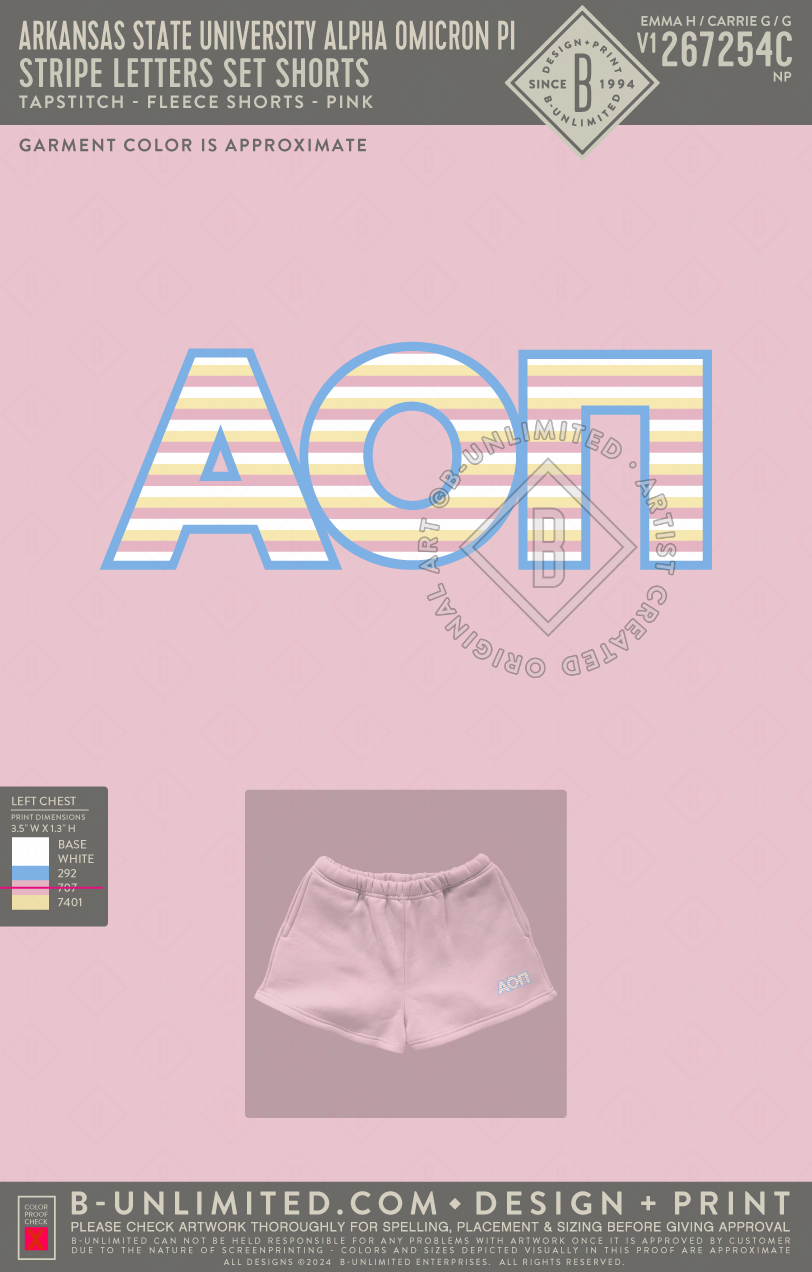 Arkansas State University Alpha Omicron Pi - Stripe Letters Set SHORTS - Tap Stitch - WK0004-P001-V2 - Shorts - Pink