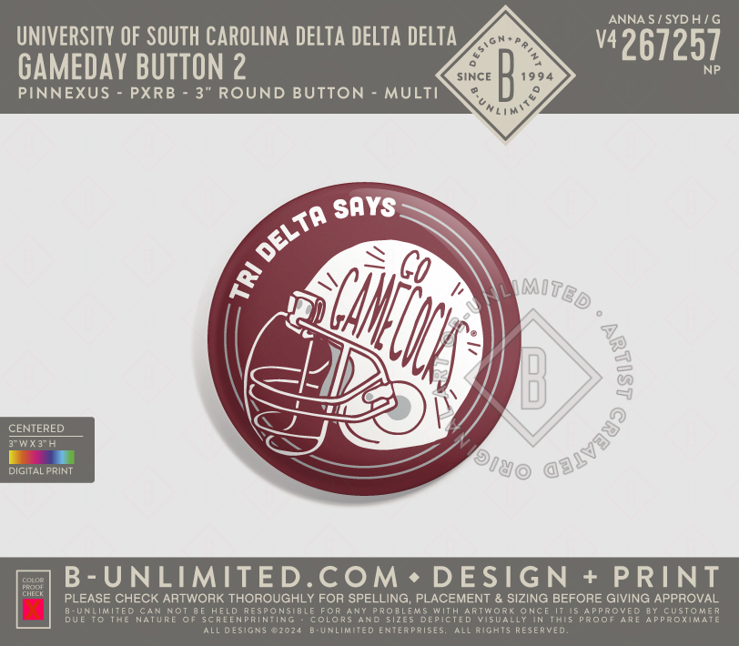 University of South Carolina Delta Delta Delta - Gameday Button 2 - PinNexus - PXRB - 3" Round Button - Multi