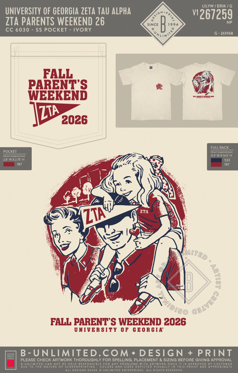University of Georgia Zeta Tau Alpha - ZTA Parents Weekend 26 - CC - 6030 - SS Pocket - Ivory