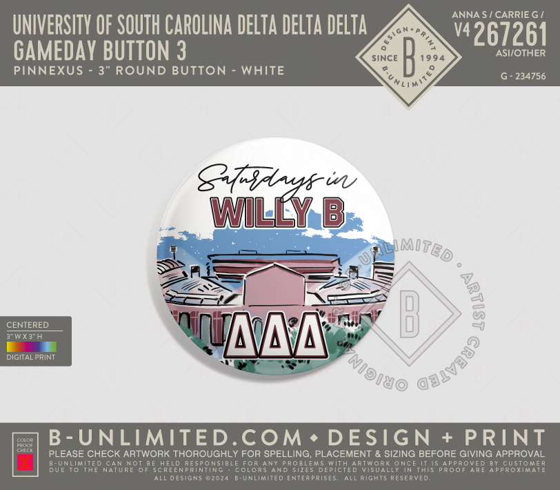 University of South Carolina Delta Delta Delta - Gameday Button 3 - PinNexus - PXRB - 3" Round Button - White