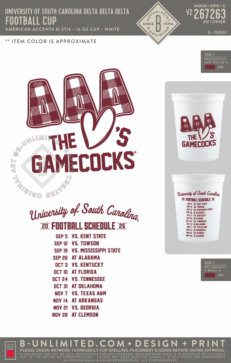 University of South Carolina Delta Delta Delta - Football Cup - American Accents - D-ST16 - 16 oz Cup - White