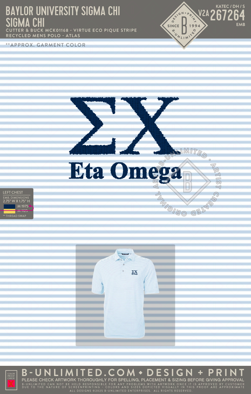 Baylor University Sigma Chi - Sigma Chi - Cutter & Buck - MCK01168 - Virtue Eco Pique Stripe Recycled Mens Polo - Atlas