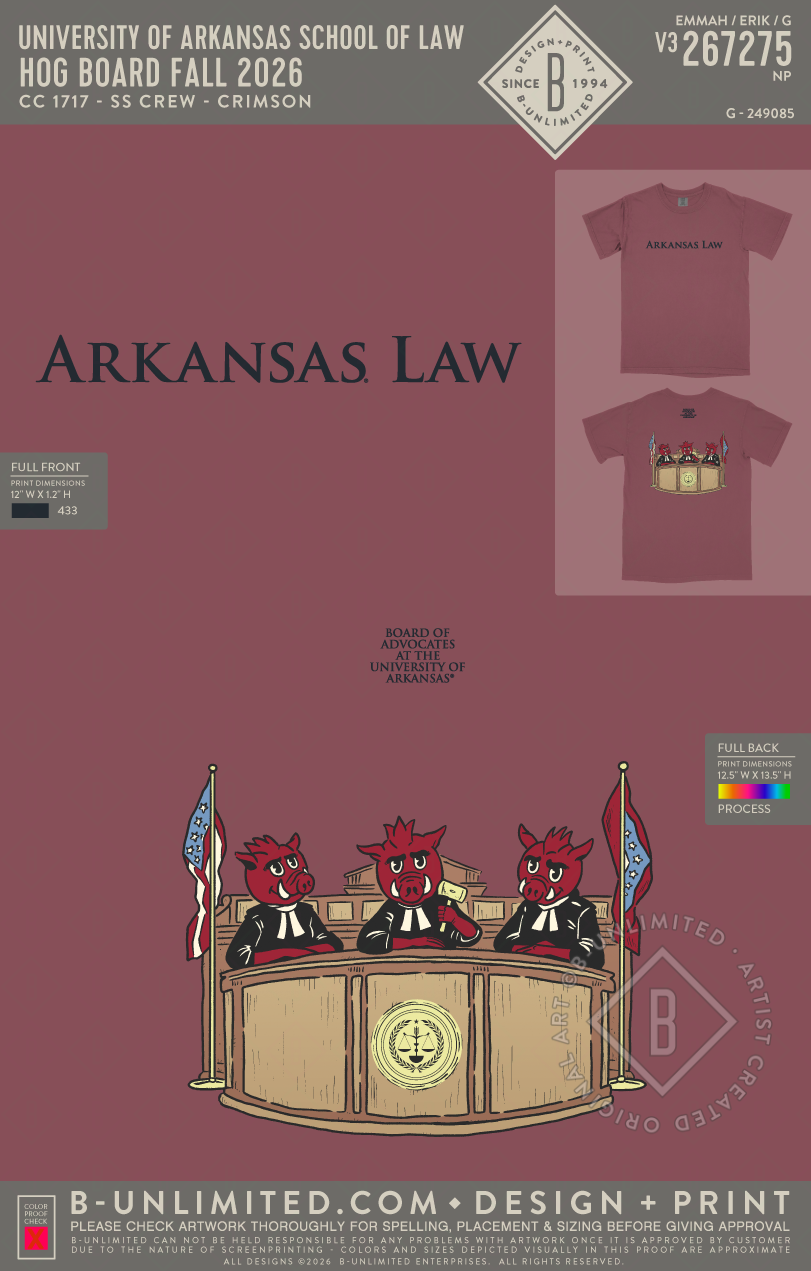 University of Arkansas School of Law - Hog Board Fall 2026 - CC - 1717 - SS Crew - Crimson