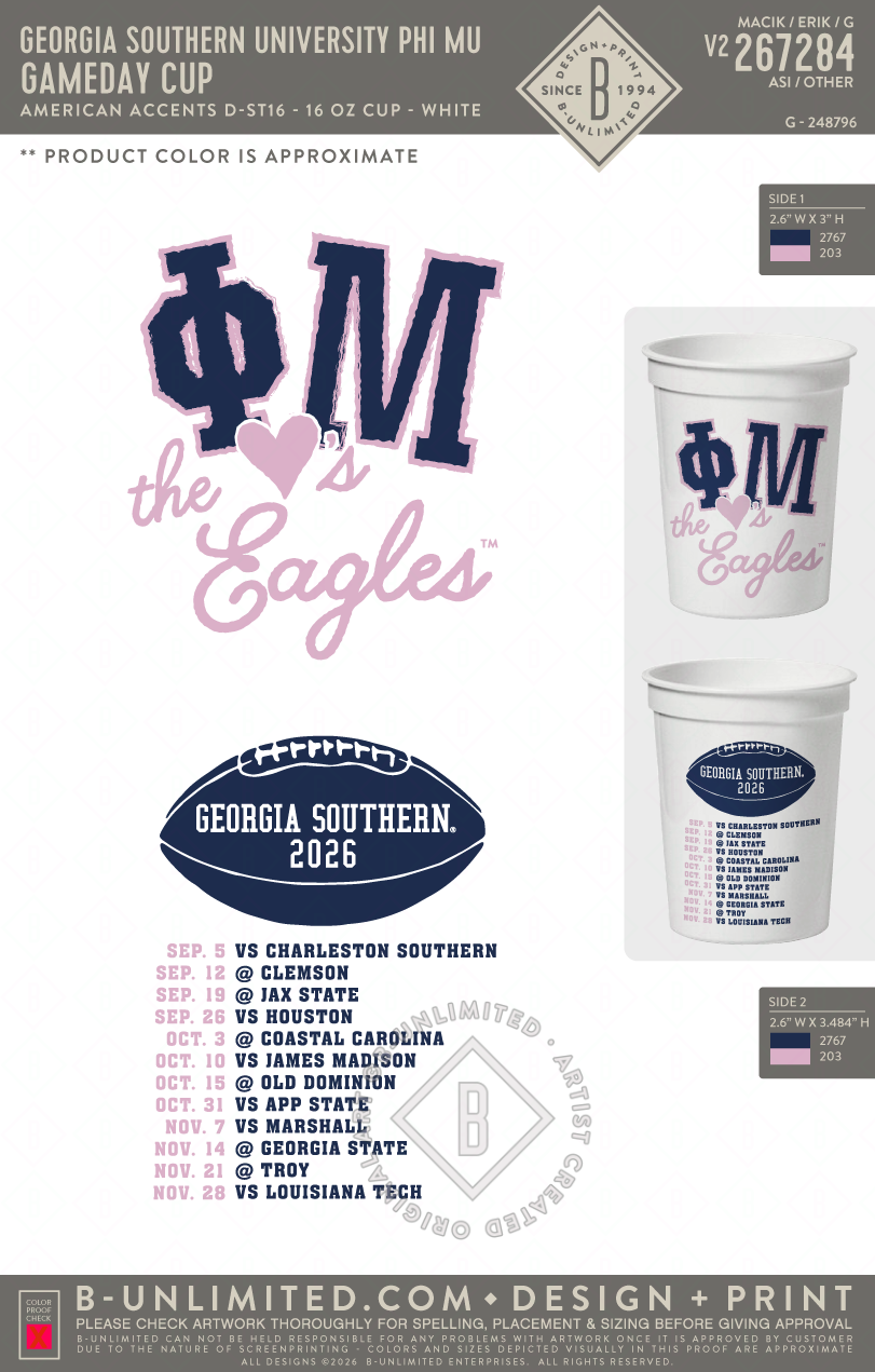 Georgia Southern University Phi Mu - Gameday Cup - American Accents - D-ST16 - 16 oz Cup - White