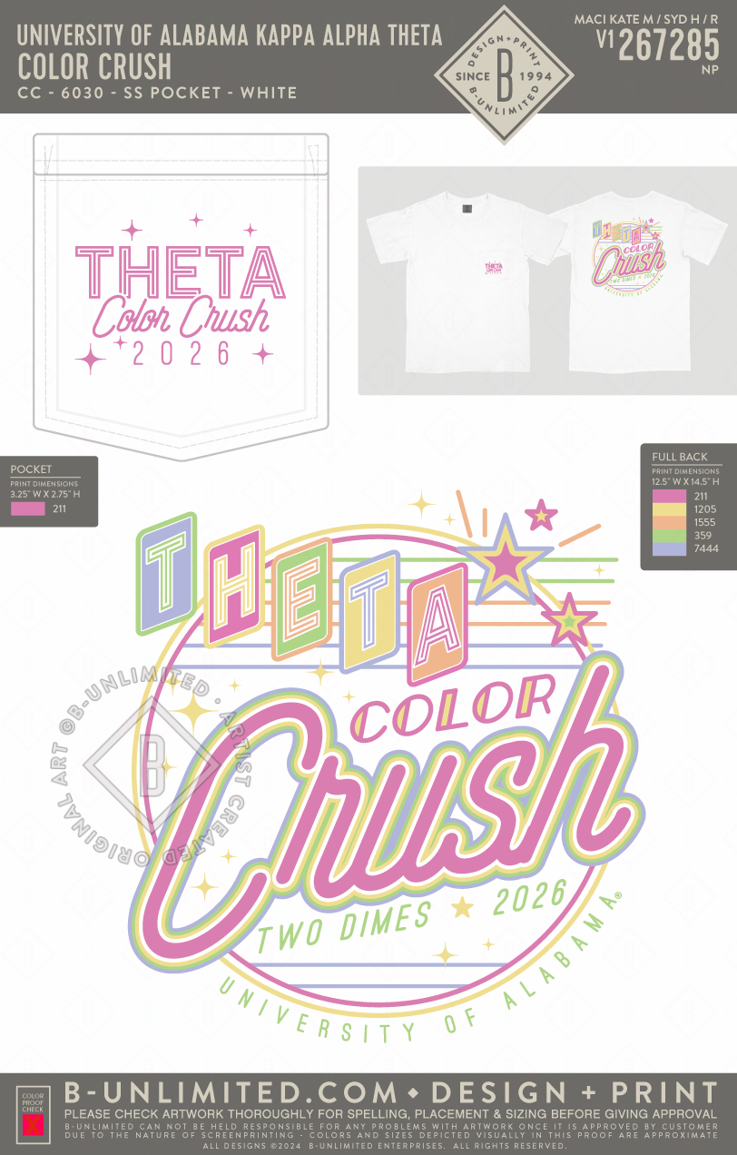 University of Alabama Kappa Alpha Theta - Color Crush - CC - 6030 - SS Pocket - White