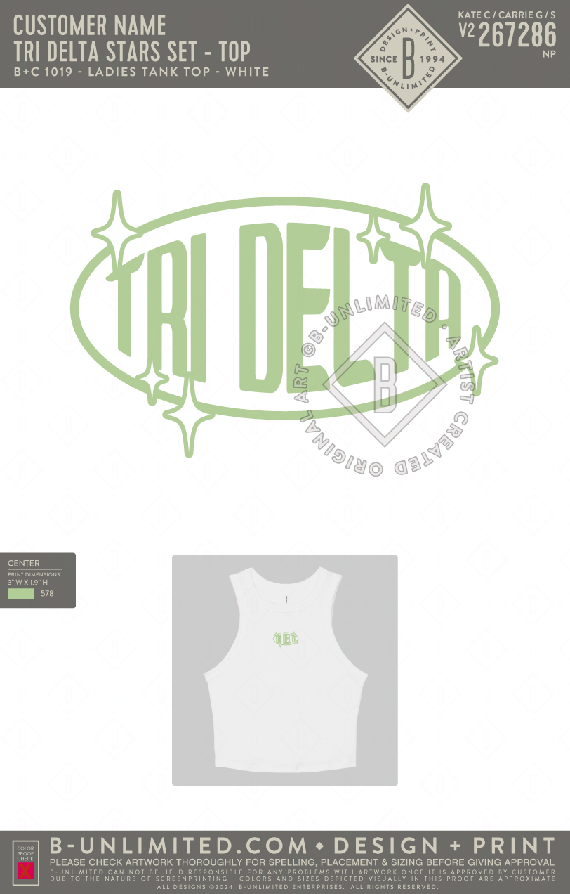 Texas A&M University Delta Delta Delta - Tri Delta Stars Set - Top - B+C - 1019 - Ladies Tank Top - Solid White Blend
