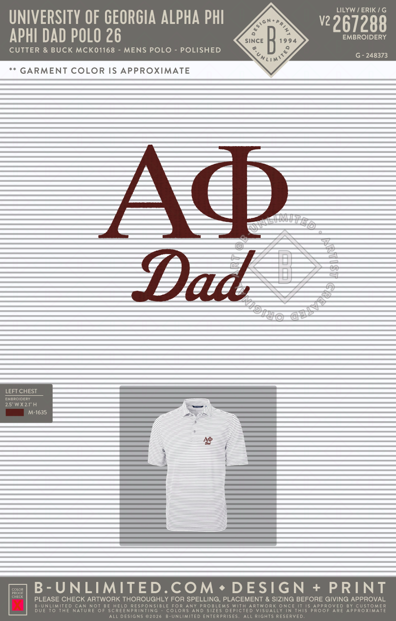 UGA APHI - APHI Dad Polo 26 - Cutter & Buck - MCK01168 - Virtue Eco Pique Stripe Recycled Mens Polo - Polished
