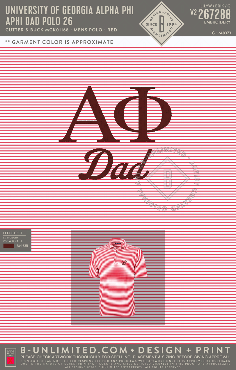 UGA APHI - APHI Dad Polo 26 - Cutter & Buck - MCK01168 - Virtue Eco Pique Stripe Recycled Mens Polo - Red
