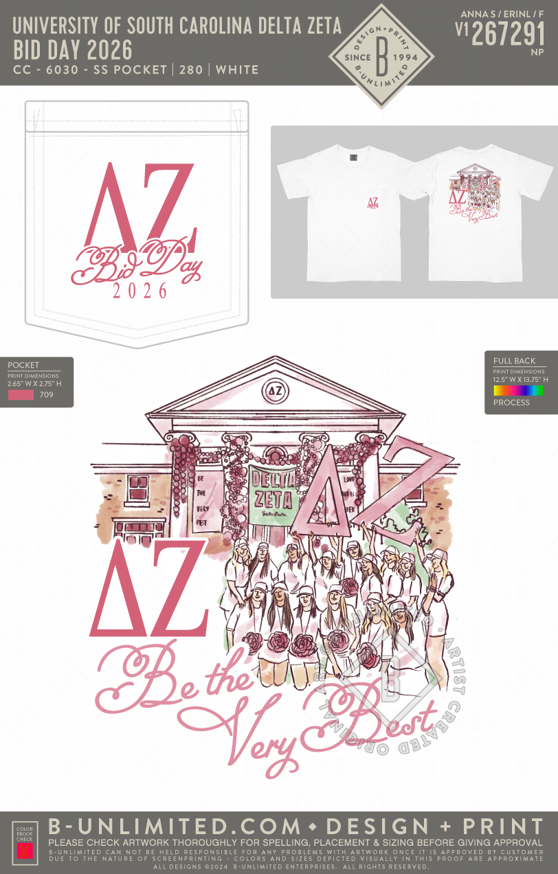University of South Carolina Delta Zeta - Bid Day 2026 - CC - 6030 - SS Pocket - White
