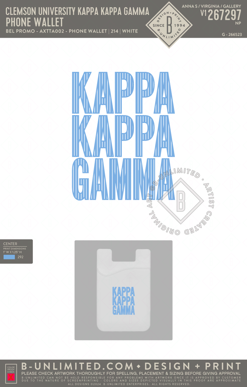 Clemson University Kappa Kappa Gamma - Phone Wallet - Bel Promo - AXTTA002 - Phone Wallet - White