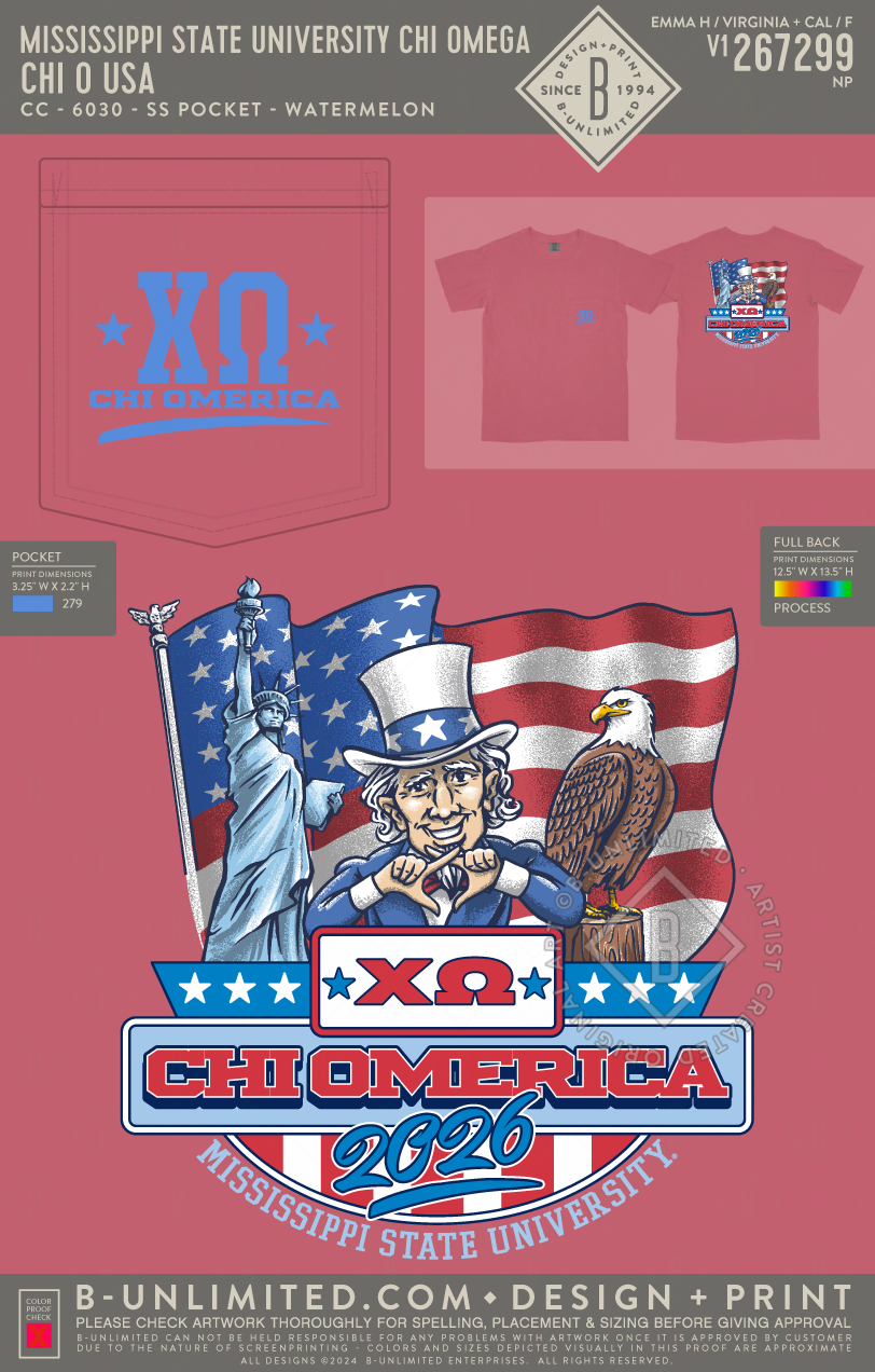 Mississippi State University Chi Omega - Chi O USA - CC - 6030 - SS Pocket - Watermelon